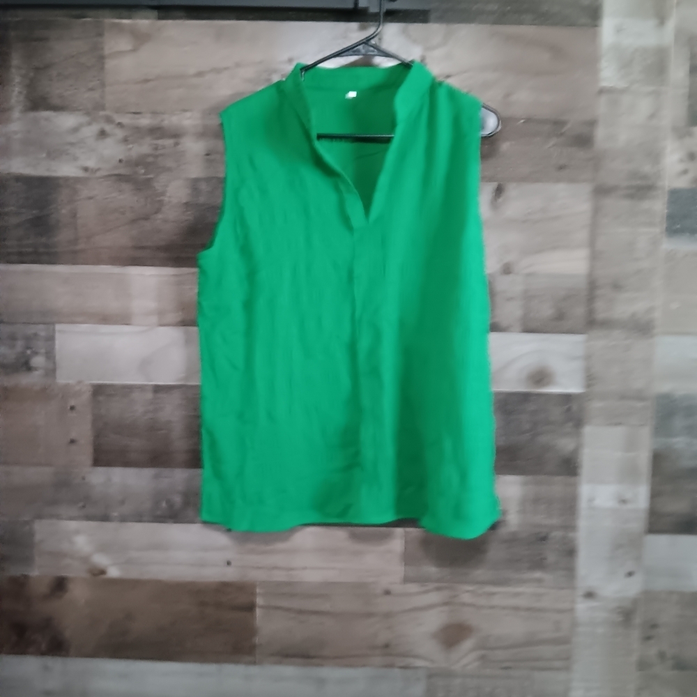 Green Mandarin Collar Blouse